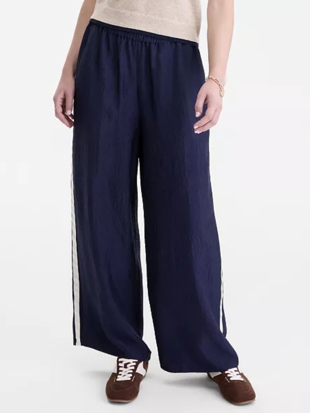 Women's Navy Wide-Leg Track Pants with Side Stripe